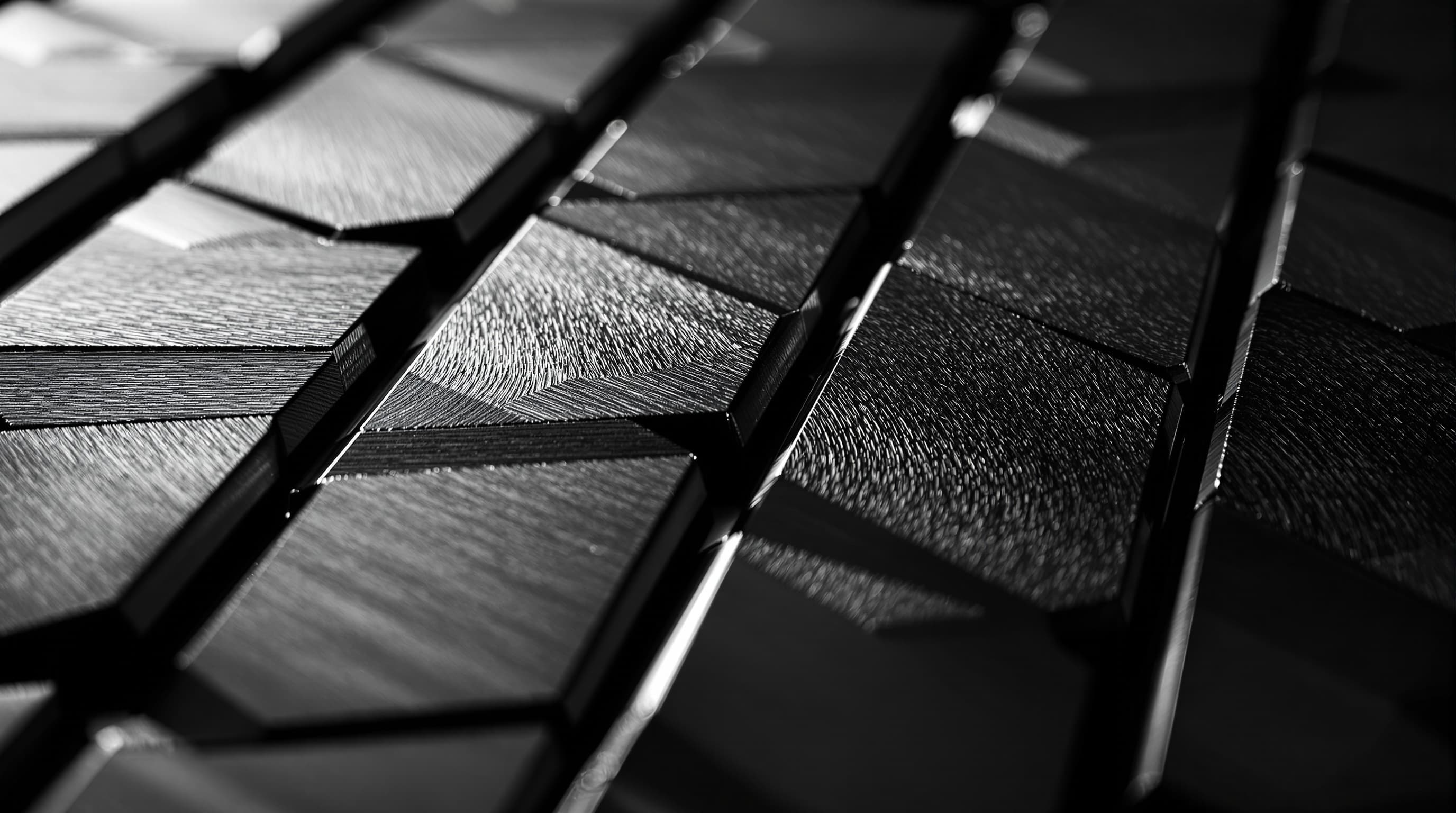 Macro photograph of interlocking machined armour plates